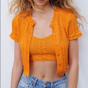 Zara Ruffled Cable Knit Mini Cardigan